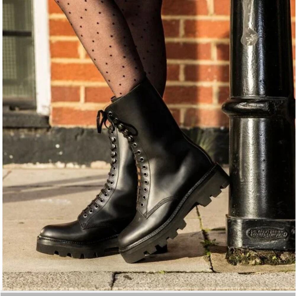 Anthropologie X Grenson Mavis Black Leather Combat Boots UK 4 US 6.5